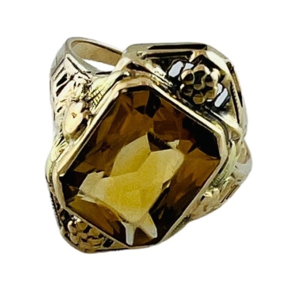 10K Yellow Gold Orange Citrine Filigree Ring #15992 - Picture 7 of 8